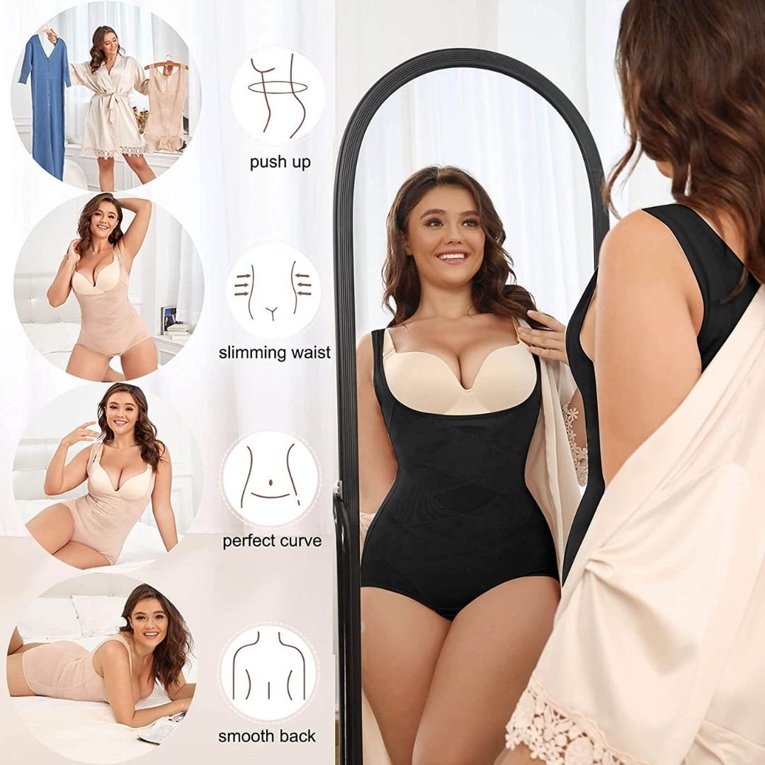 Mesh Criss-Cross Firm Control Shaping Bodysuit